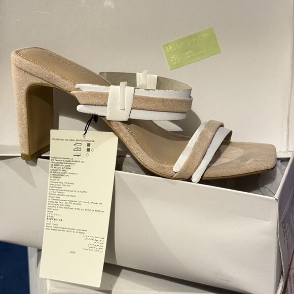 NWT The Drop Women's Avery Square Toe Two Strap High Heeled Sandal Size 7 Beige - Picture 12 of 13